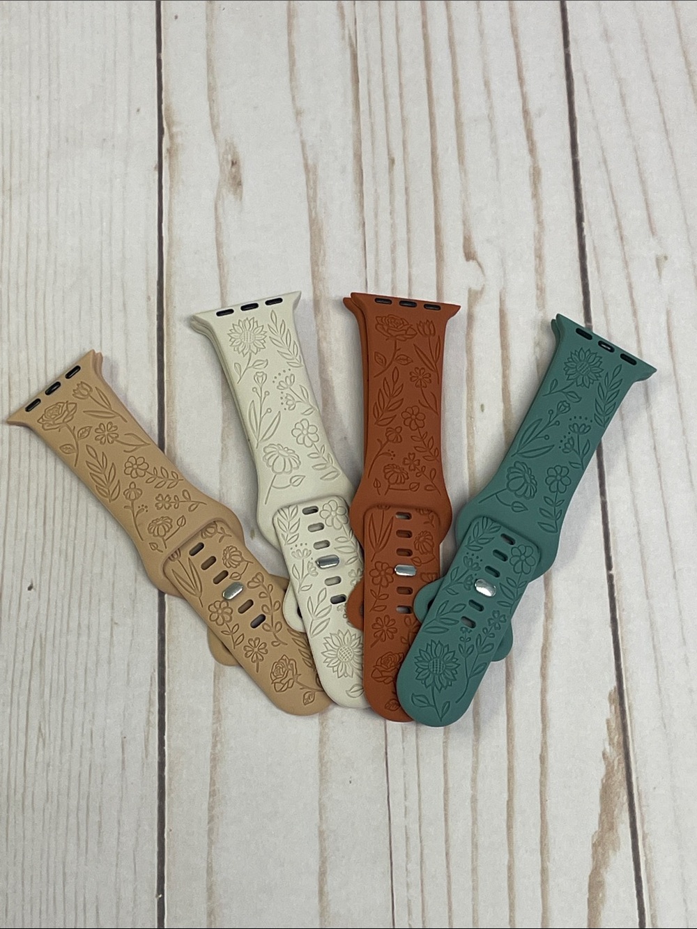 4 Floral Engraved Design Silicone Apple Watch Bands Fits 42/44/45/46/49mm NEW